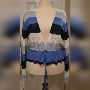 Cato Blue and Cream Striped Cardigan